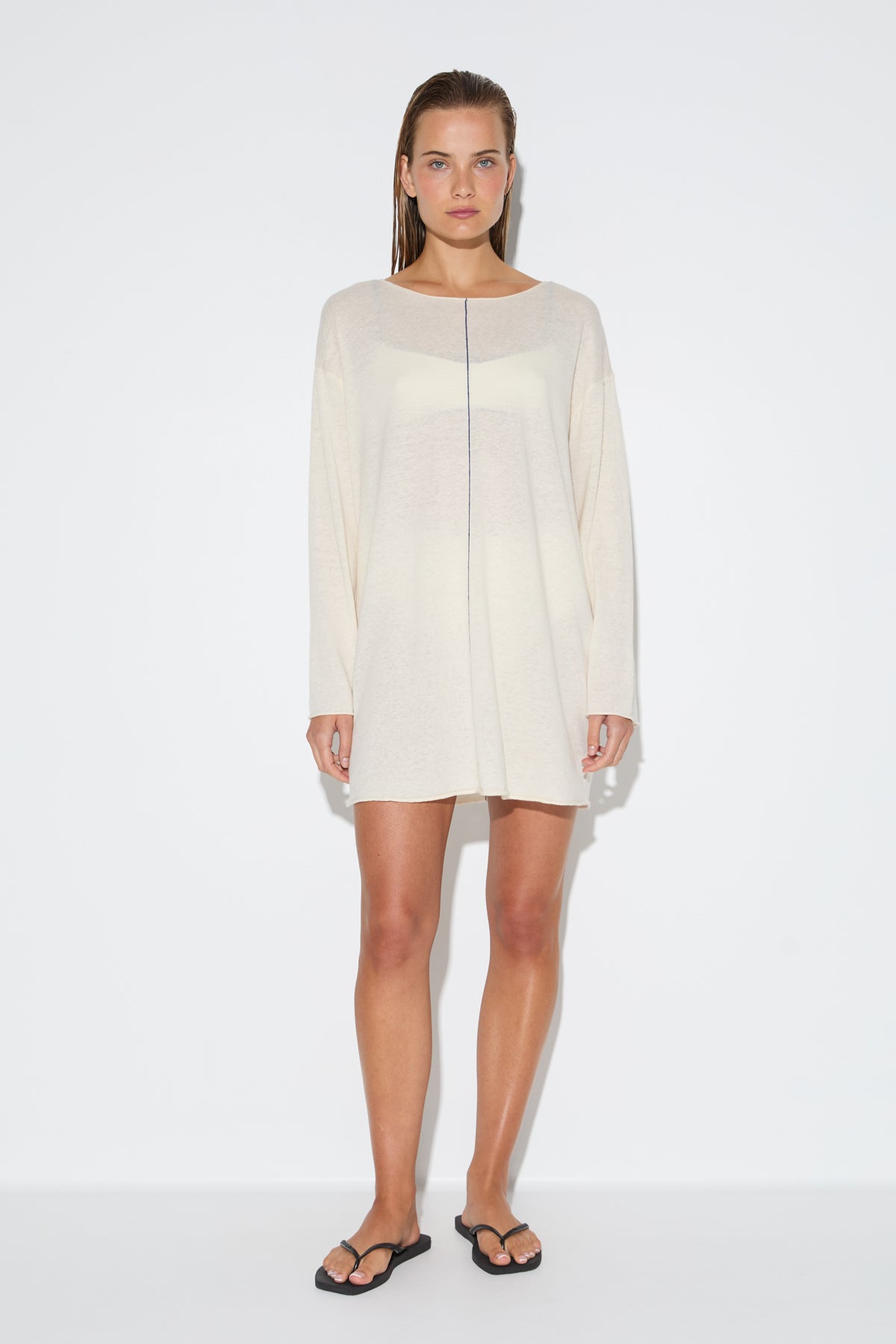 Soft Contrast Knit Mini Dress - Coconut