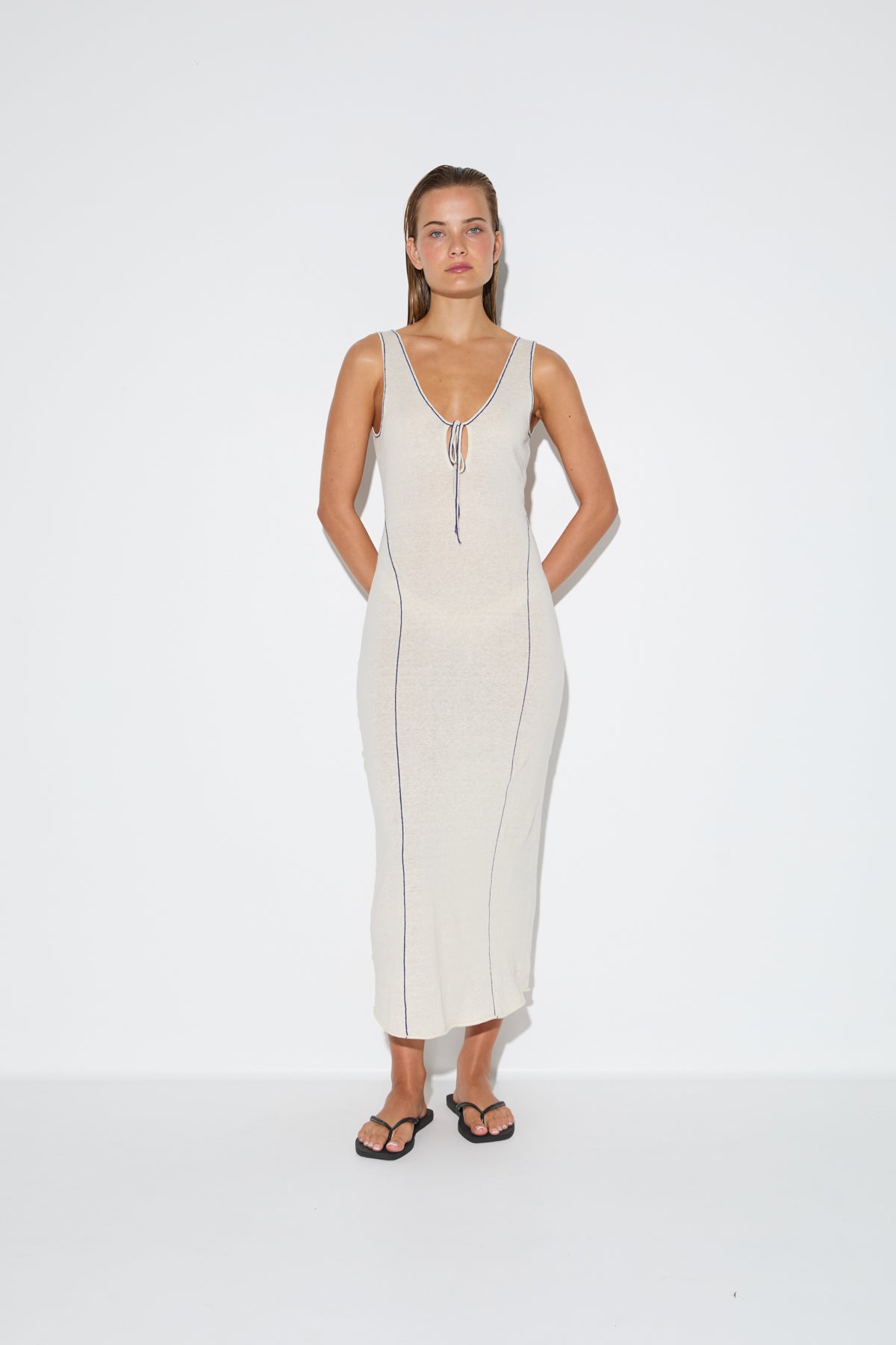 Soft Contrast Knit Dress - Coconut