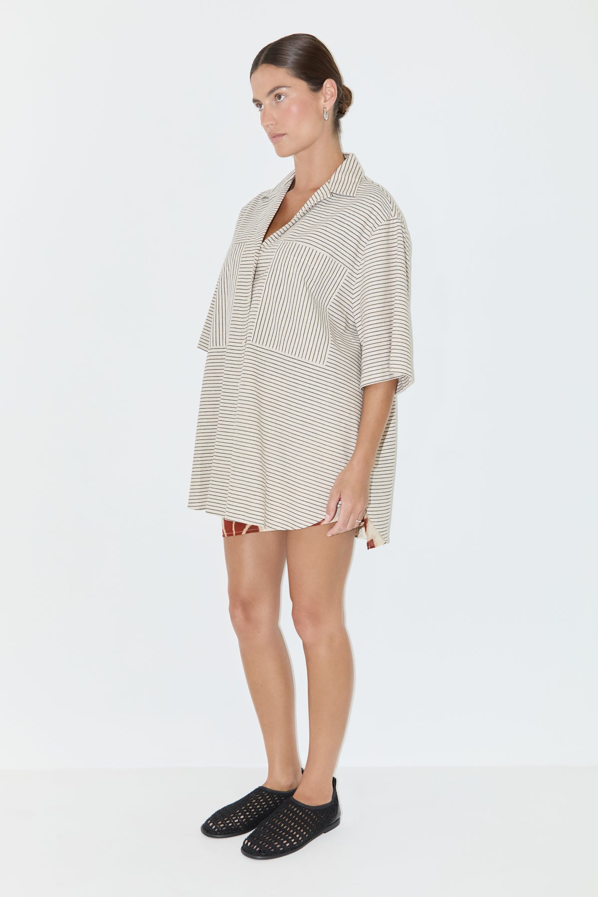Linen Blend Shirt - Black Pin Stripe
