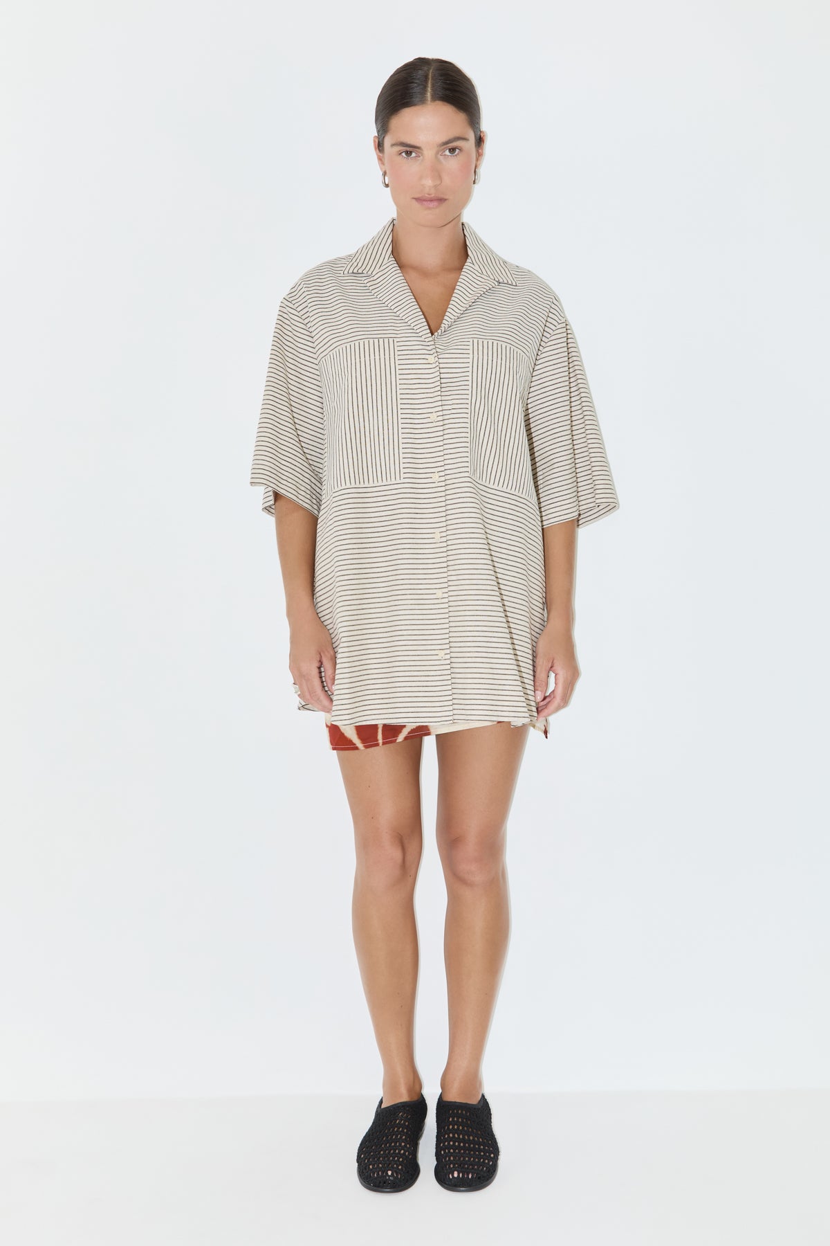 Linen Blend Shirt - Black Pin Stripe