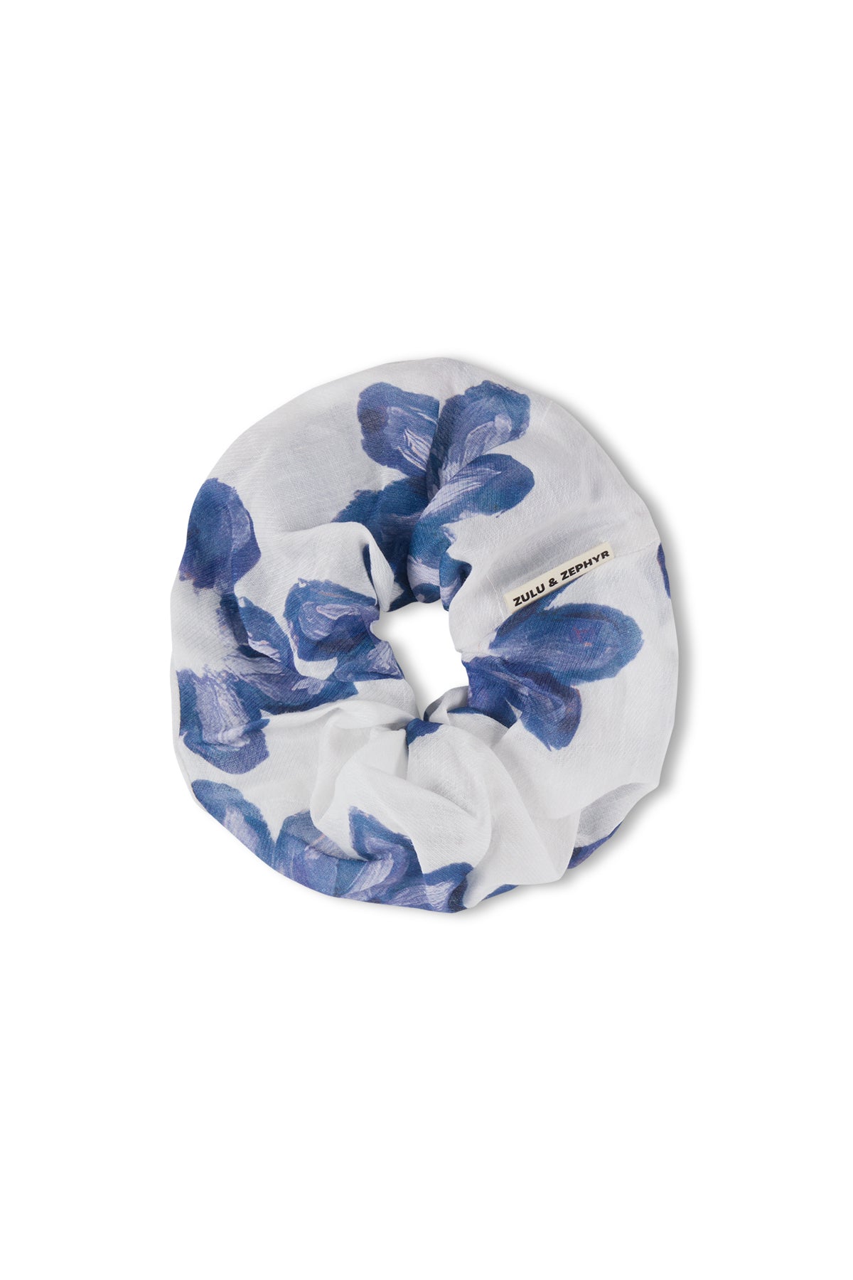 Large Ramie Scrunchie - Blue Flower