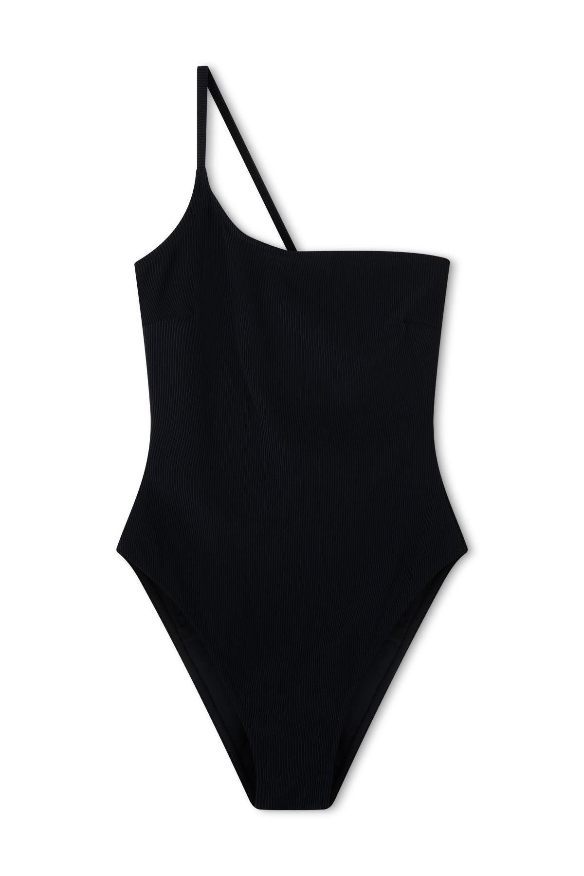 Signature Stripe One Shoulder One Piece - Black