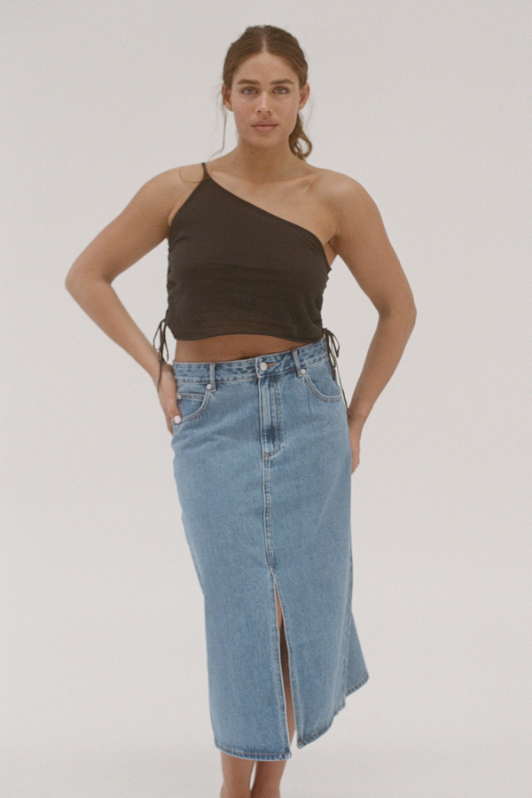 One Shoulder Knit Crop Top - Black