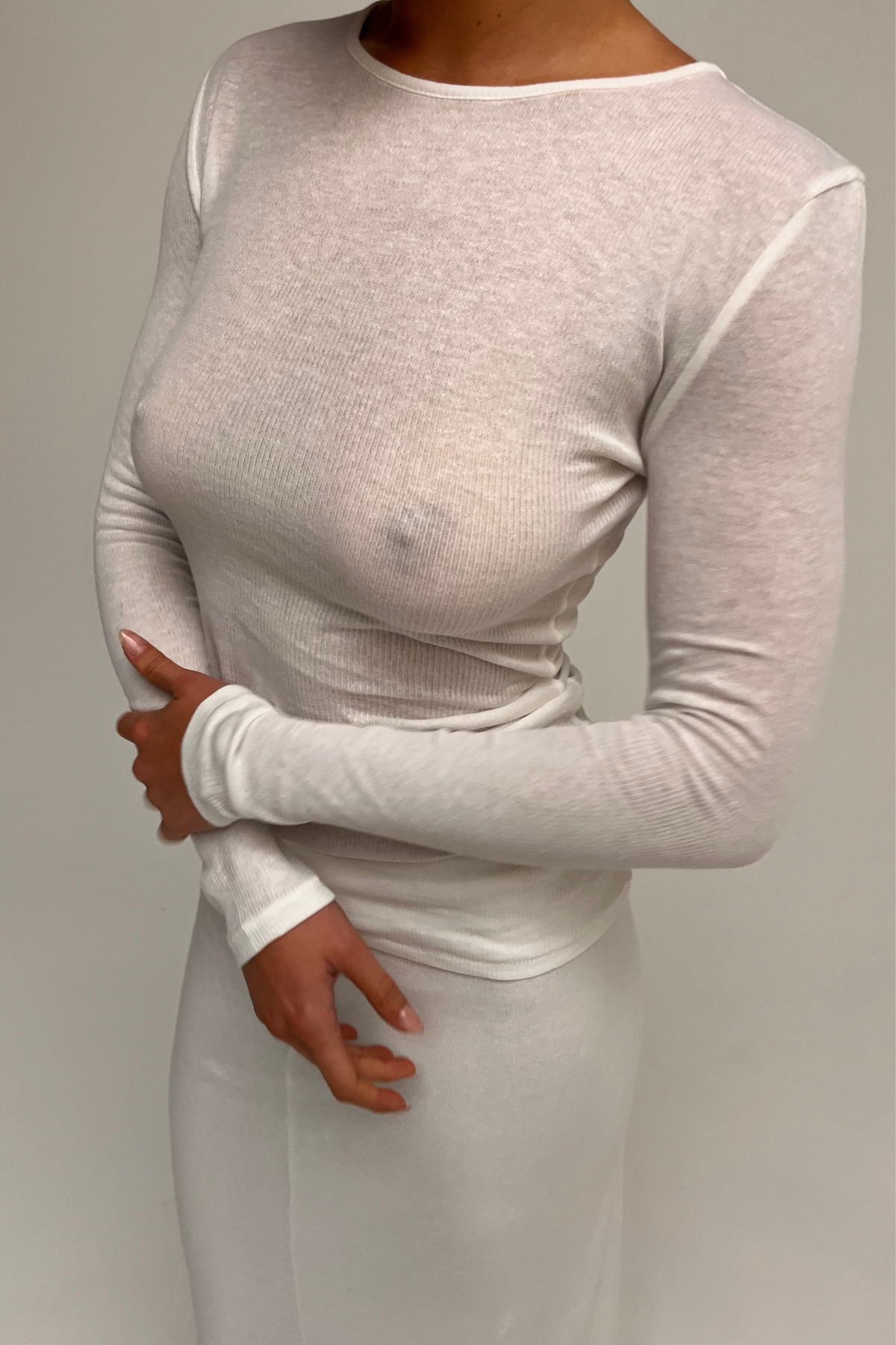 Rib Hemp Jersey Long Sleeve Top - White