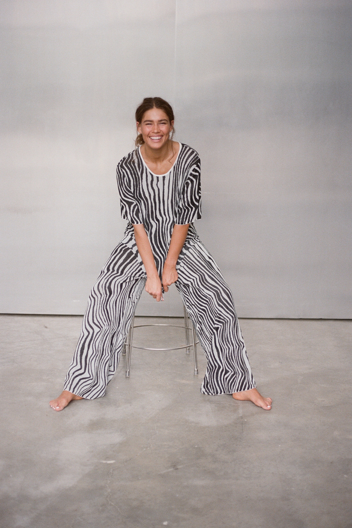 Ripple Stripe Cotton Blend Knit Top