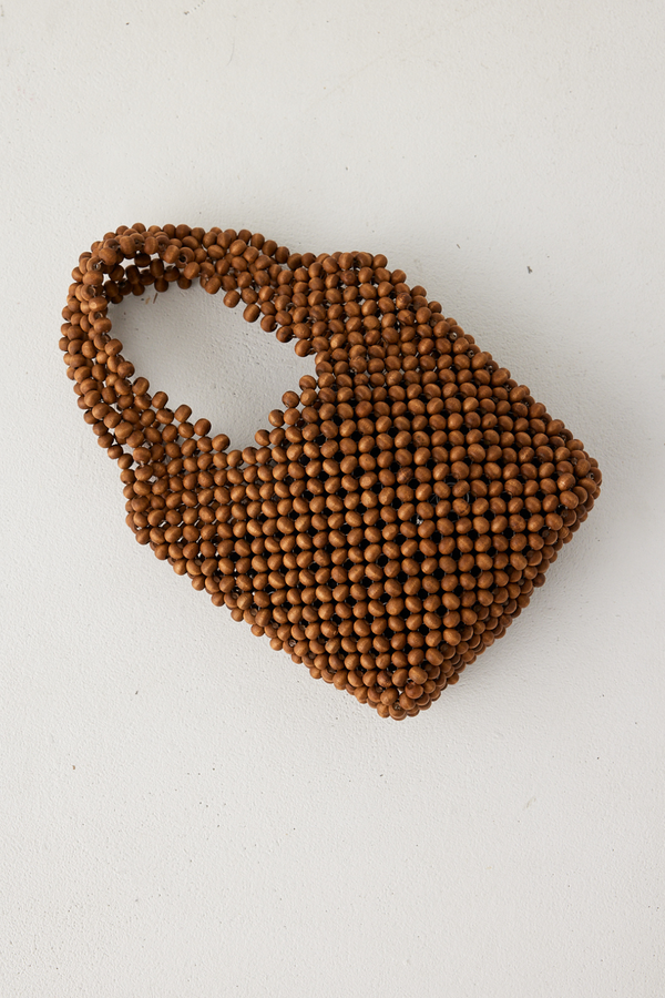 Small Beaded Bucket Bag - Walnut