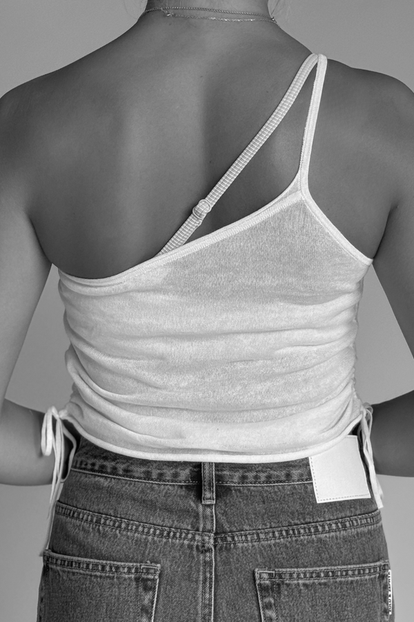 One Shoulder Knit Crop Top - White
