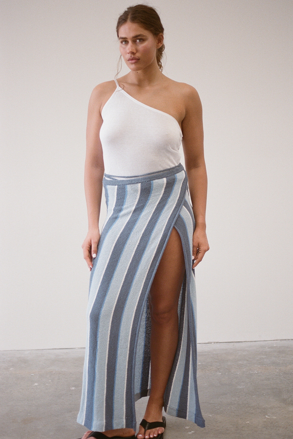 Horizon Stripe Organic Cotton Knit Wrap Skirt