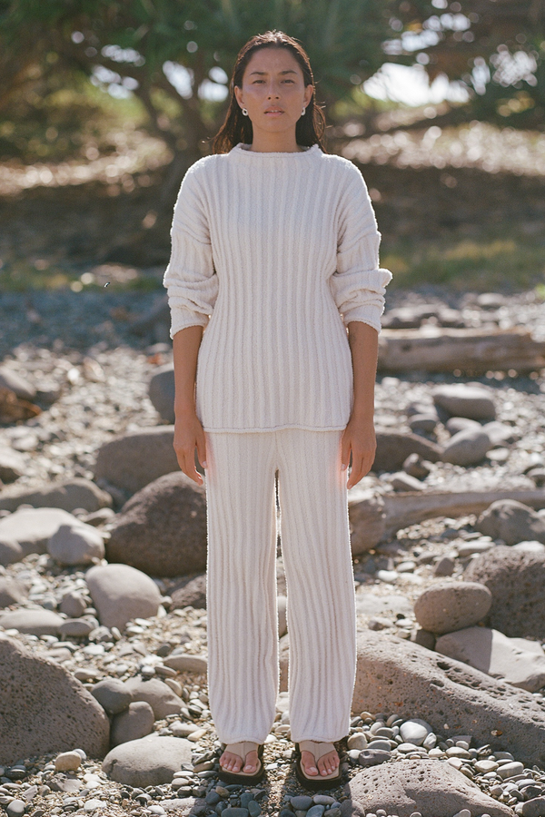 Textured Stripe Knit Tunic Jumper - Coconut