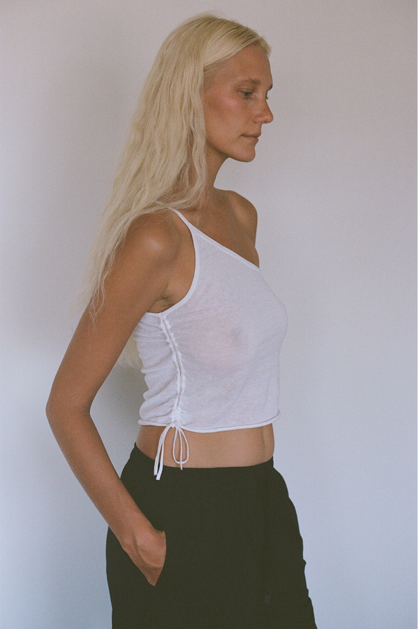 One Shoulder Knit Crop Top - White