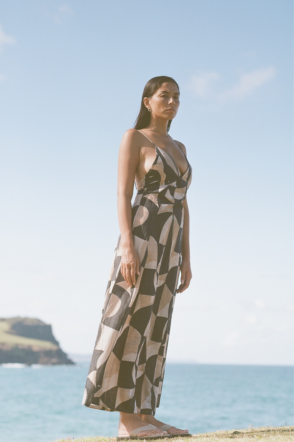 Mosaic Linen Blend Panelled Dress