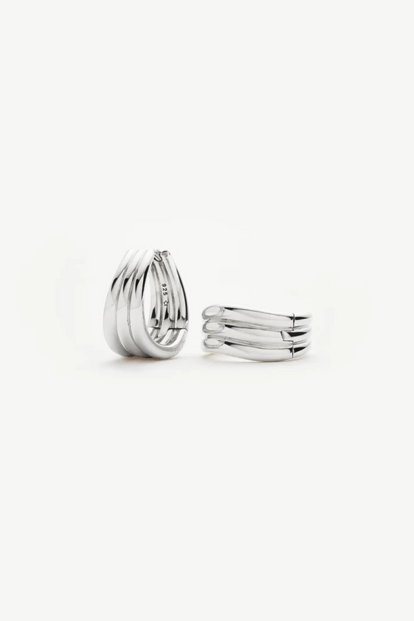 Savi Triple Ridge Hoop Earrings - Silver