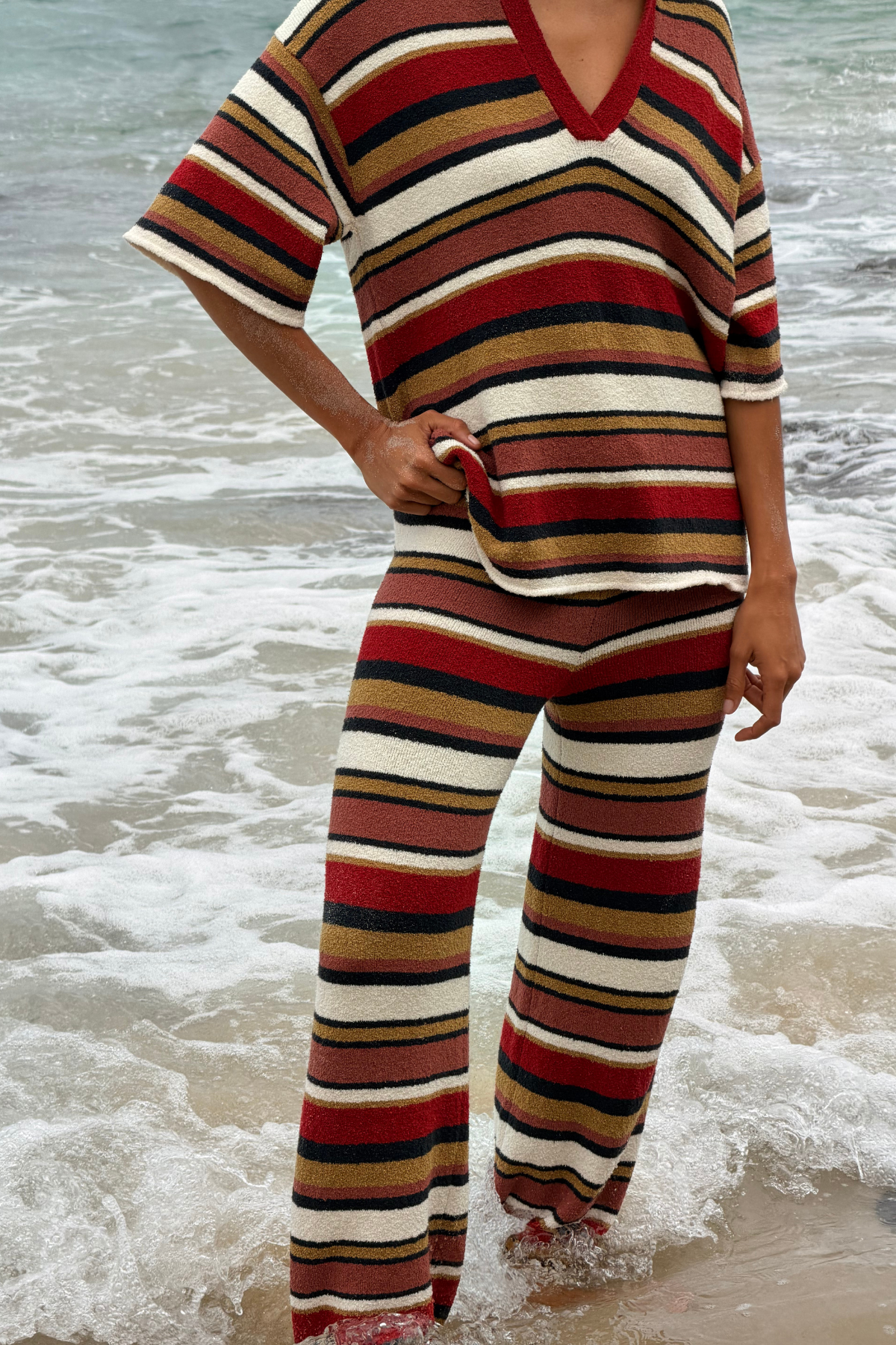 Textured Knit Pant - Earth Stripe