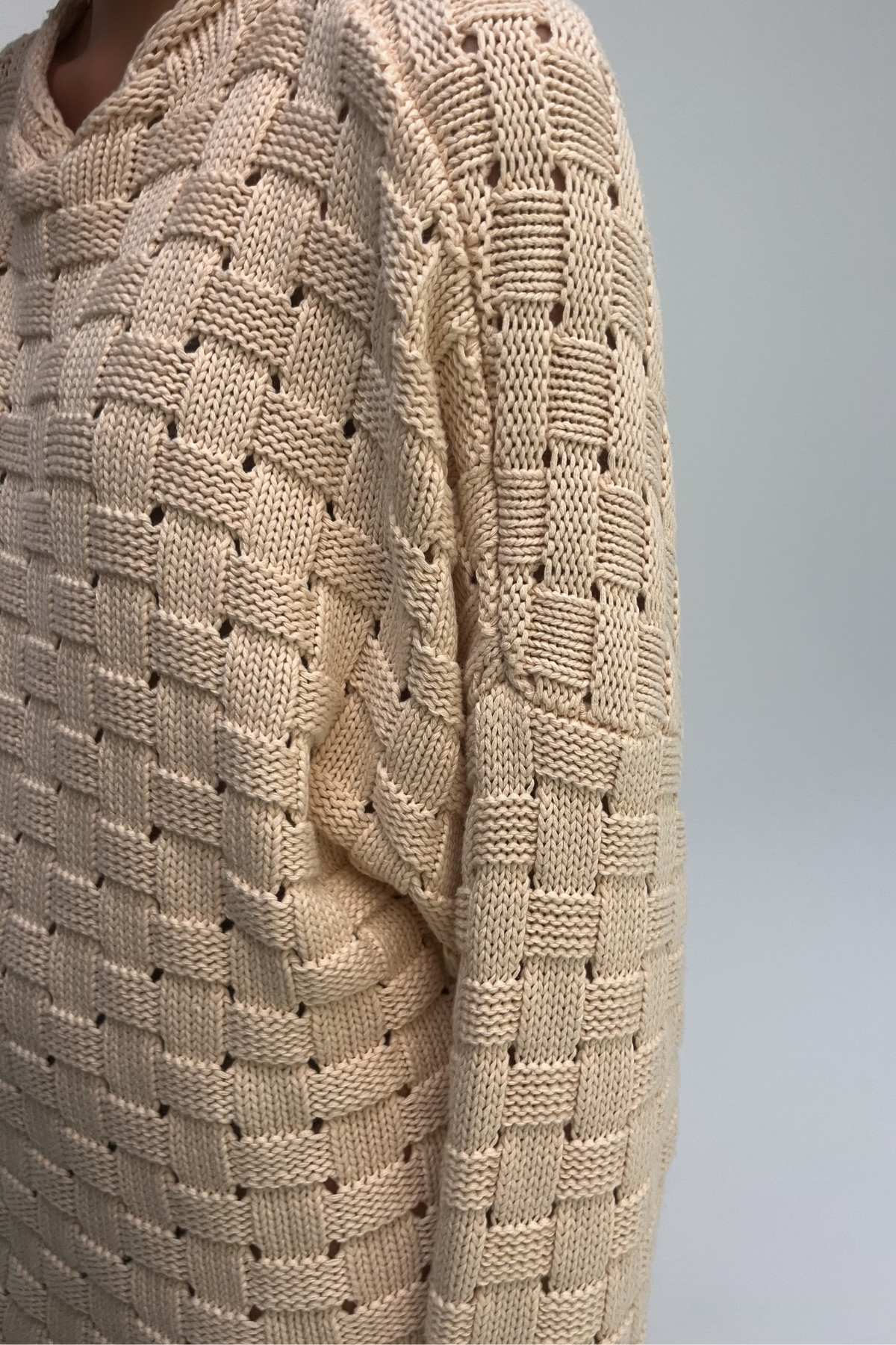 Basketweave Knit Jumper - Natural