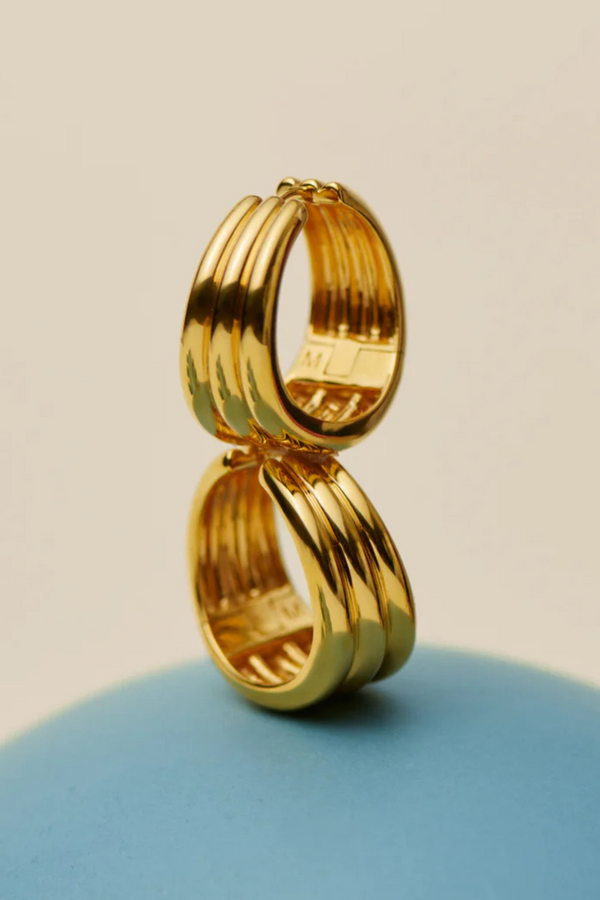 Savi Triple Ridge Hoop Earrings - Gold
