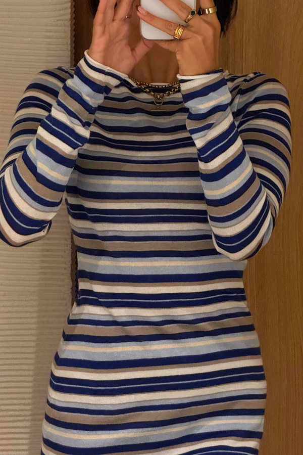 Ocean Retro Stripe Knit Dress