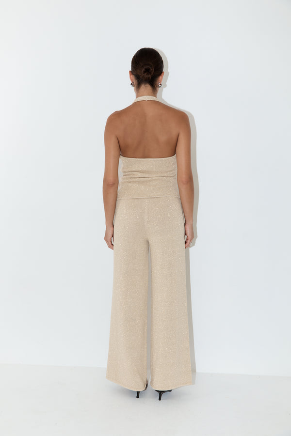 La Isla Lurex Knit Halter Top - Gold