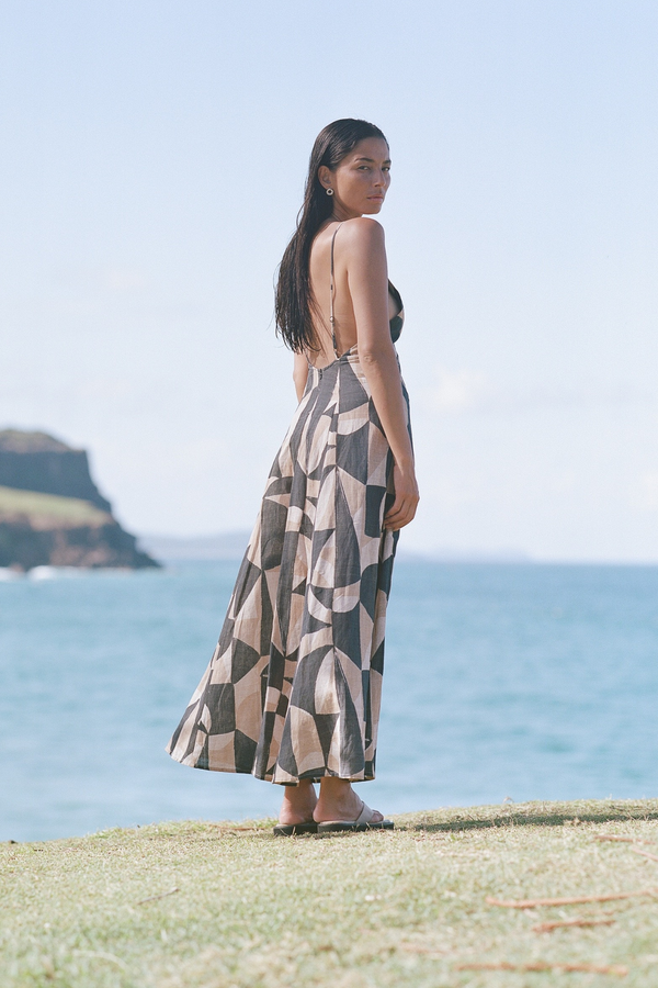 Mosaic Linen Blend Panelled Dress