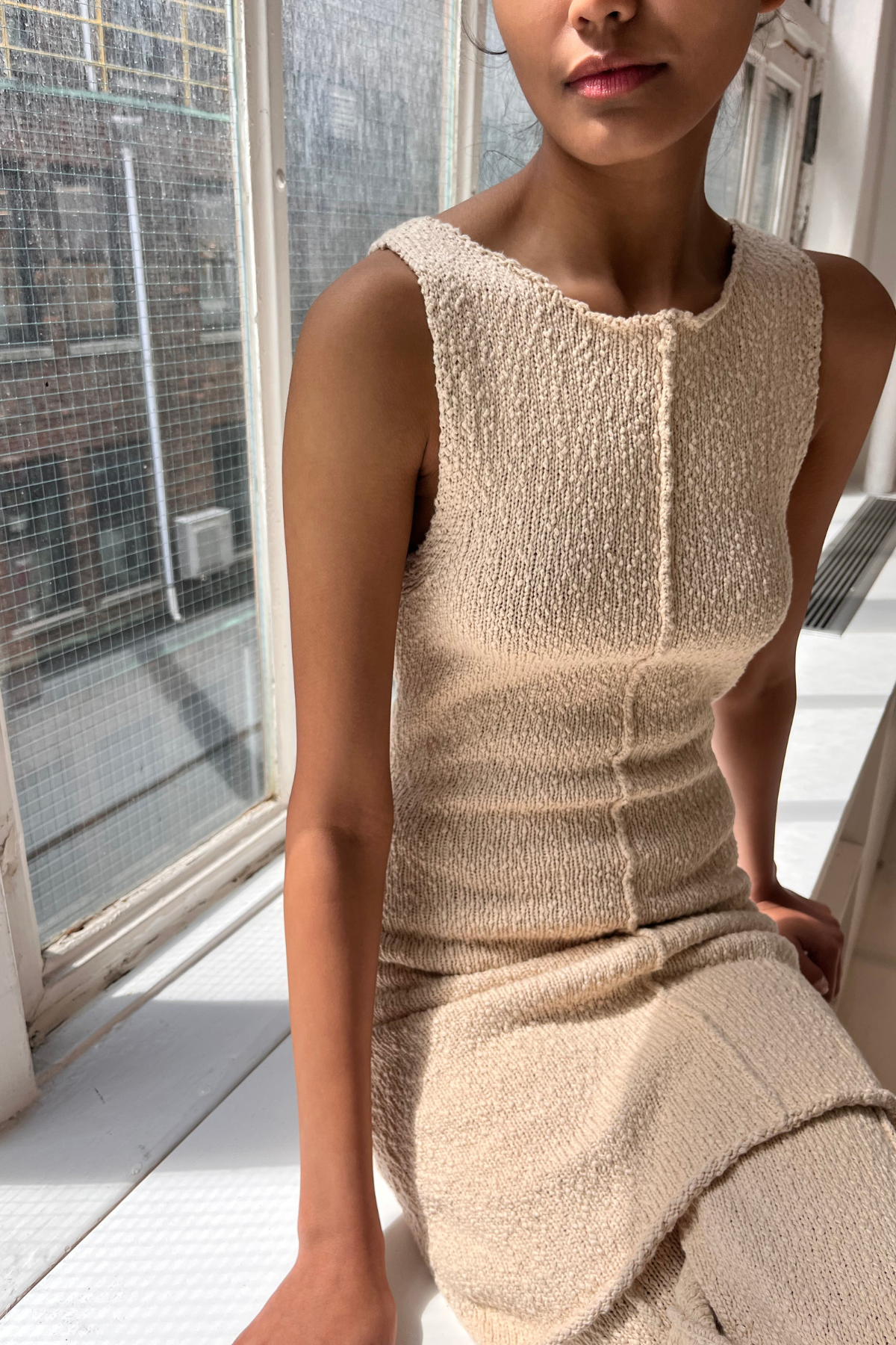 Boucle Knit Mini Dress - Coconut