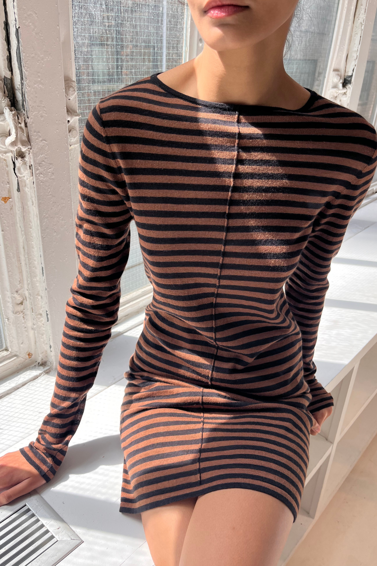 Knit Mini Dress - Brown Stripe