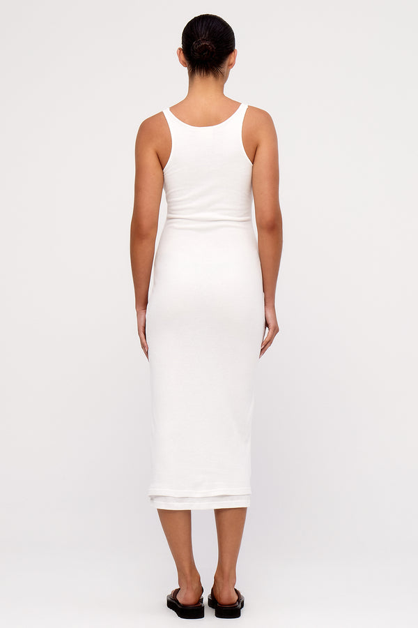 Rib Hemp Jersey Midi Dress - White