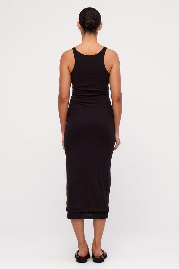 Rib Hemp Jersey Midi Dress - Black