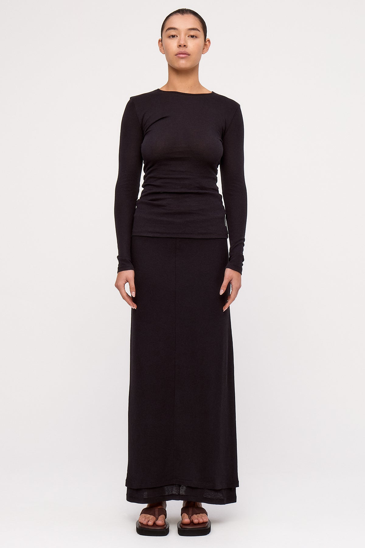 Rib Hemp Jersey Long Sleeve Top - Black