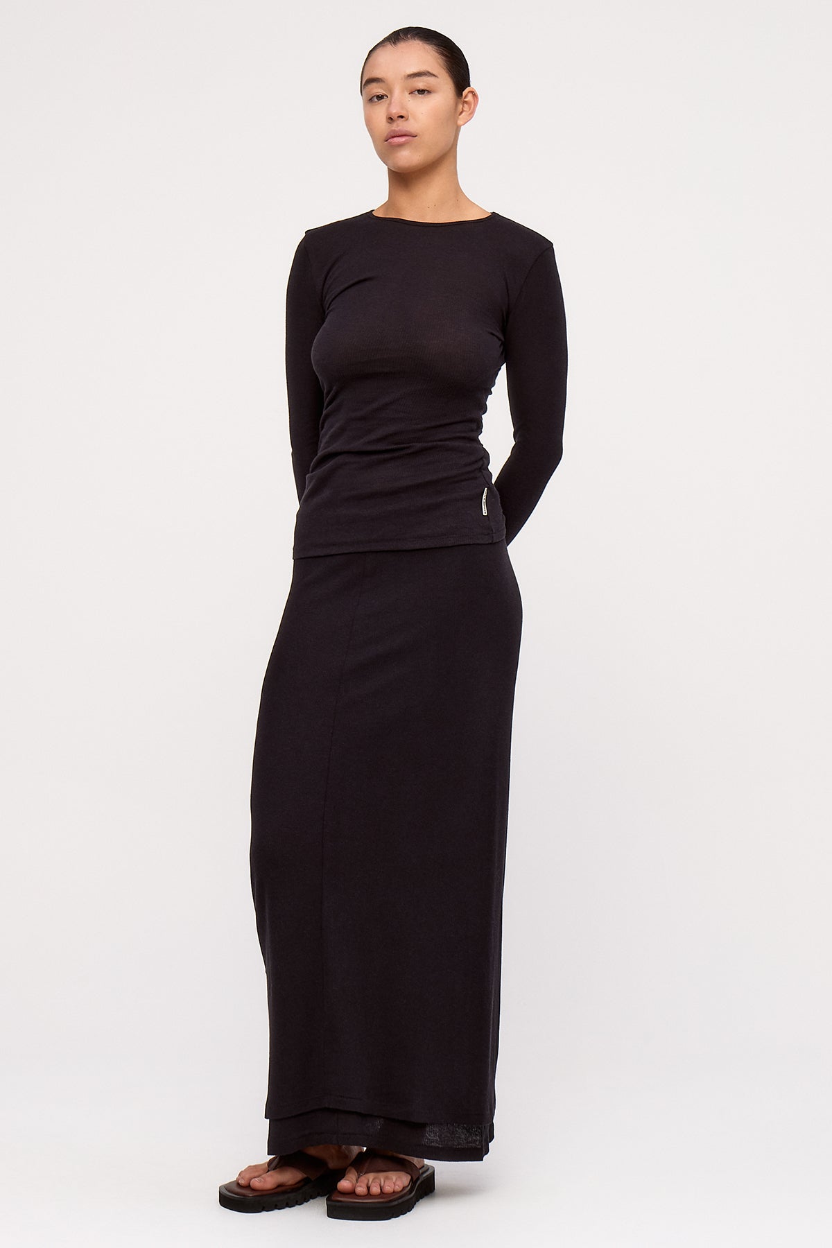 Rib Hemp Jersey Long Sleeve Top - Black