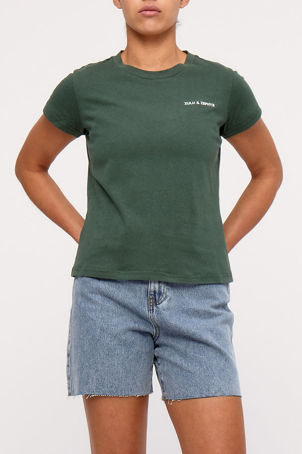 Zulu & Zephyr Logo Slim Tee - Tallow Green