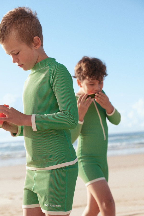 Mini Stripe Rib Surf Short - Parrot Green