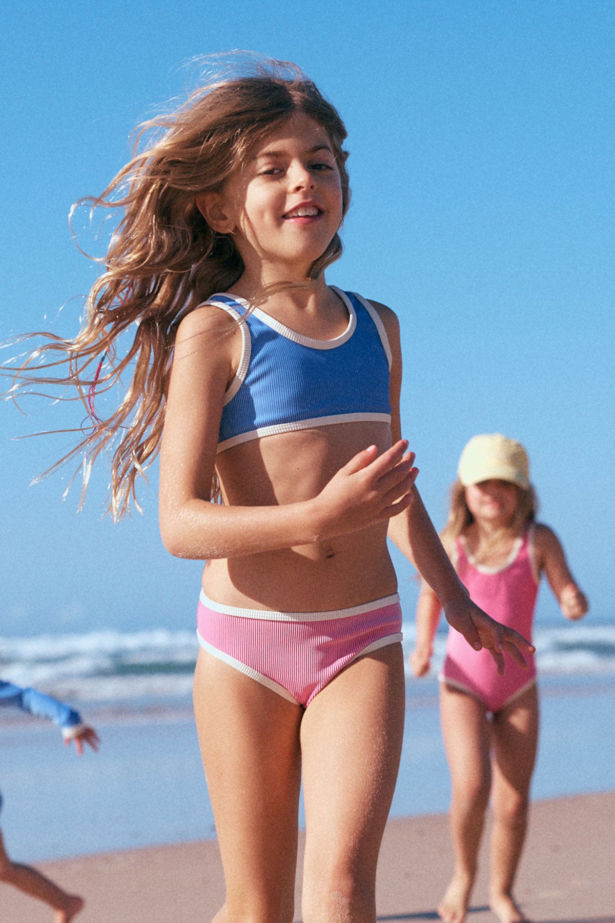 Mini Stripe Rib Scoop Bikini Top - Sky
