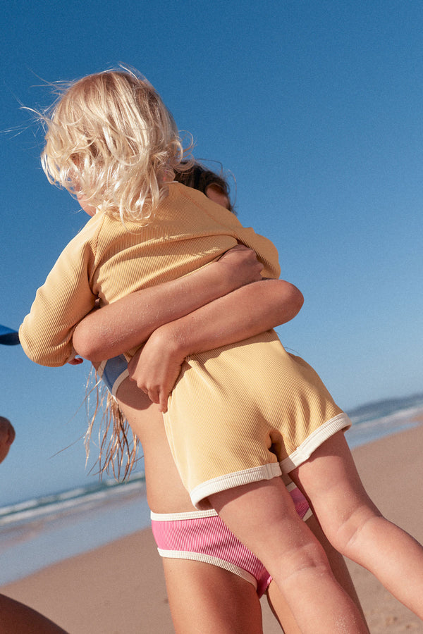 Mini Stripe Rib Surf Suit - Marigold