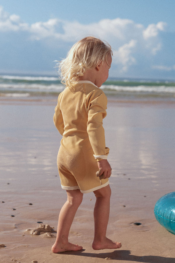 Mini Stripe Rib Surf Suit - Marigold