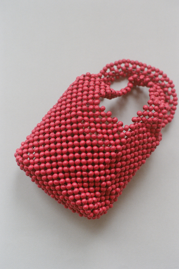 Small Beaded Bucket Bag - Berry Red