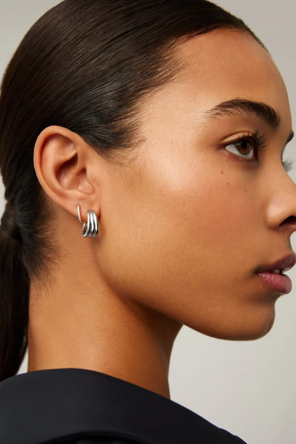 Savi Triple Ridge Hoop Earrings - Silver