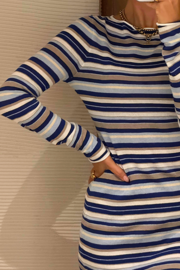 Ocean Retro Stripe Knit Dress