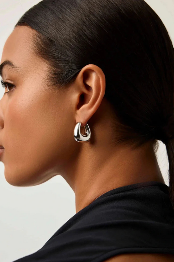 Sculptural Chubby Small Hoop Earrings - Silver