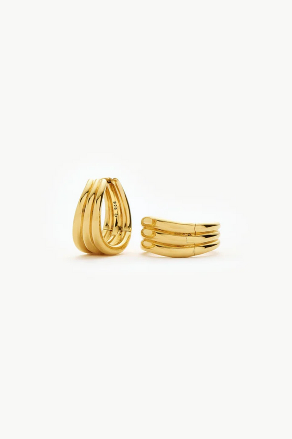 Savi Triple Ridge Hoop Earrings - Gold