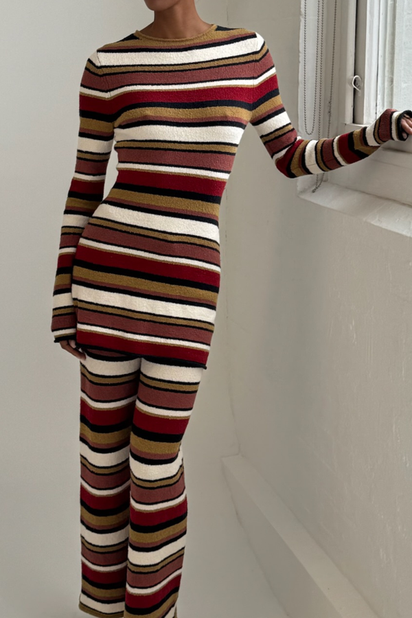 Textured Knit Pant - Earth Stripe