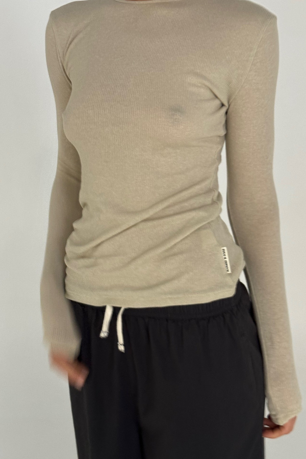 Rib Hemp Jersey Long Sleeve Top - Husk