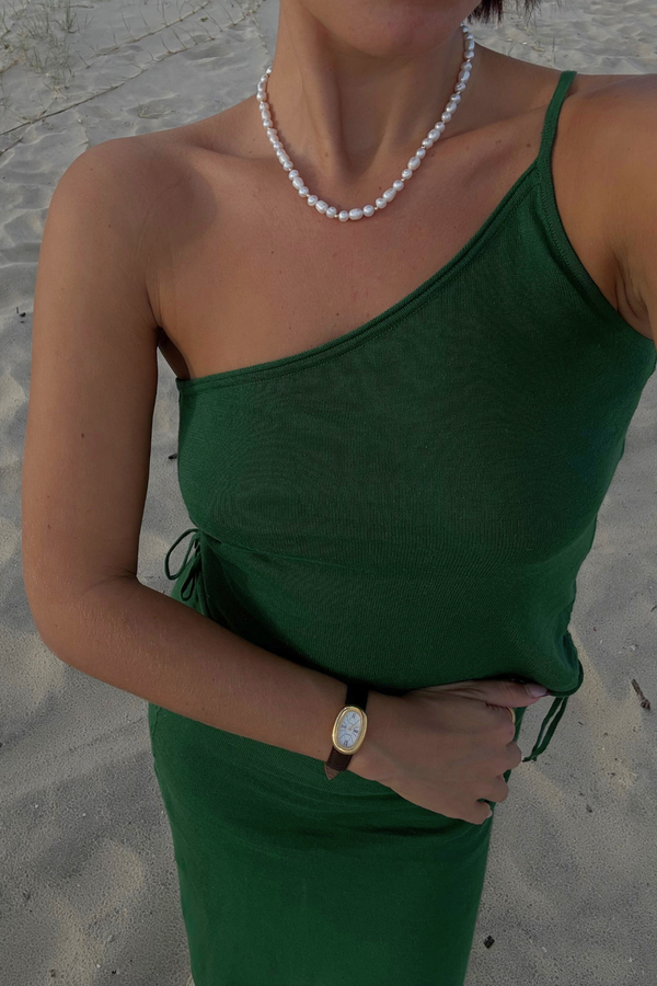Tallow Green One Shoulder Knit Crop Top