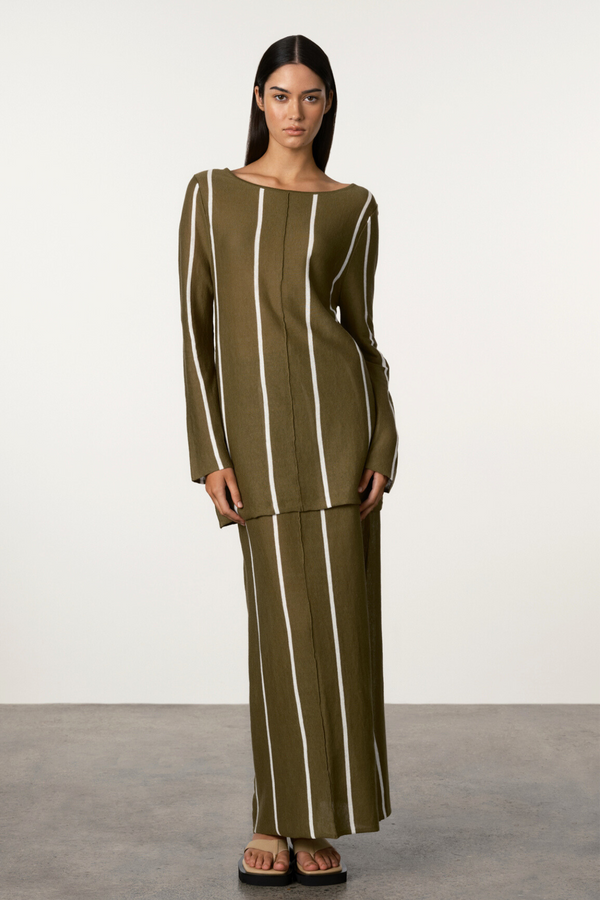 Olive Pinstripe Knit Top