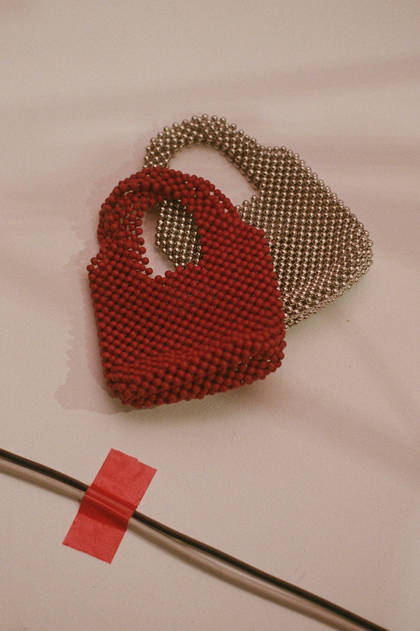 Small Beaded Bucket Bag - Berry Red