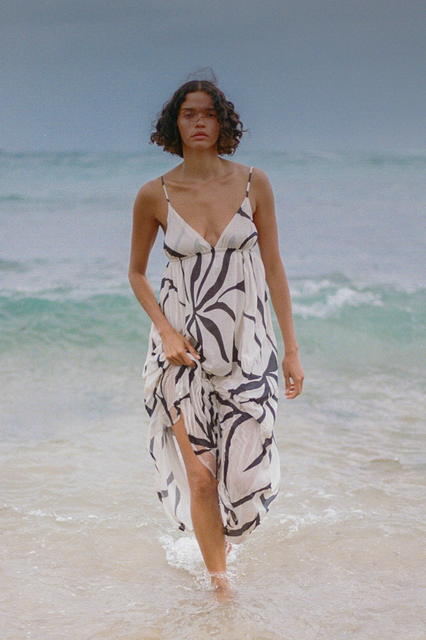 Cotton Dress - Cream Flower