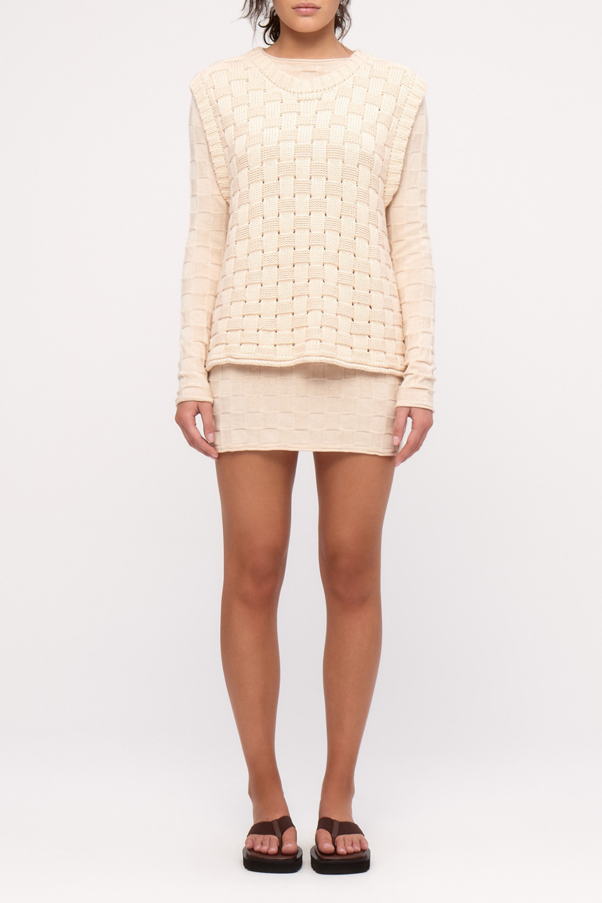 Basketweave Knit Vest - Natural