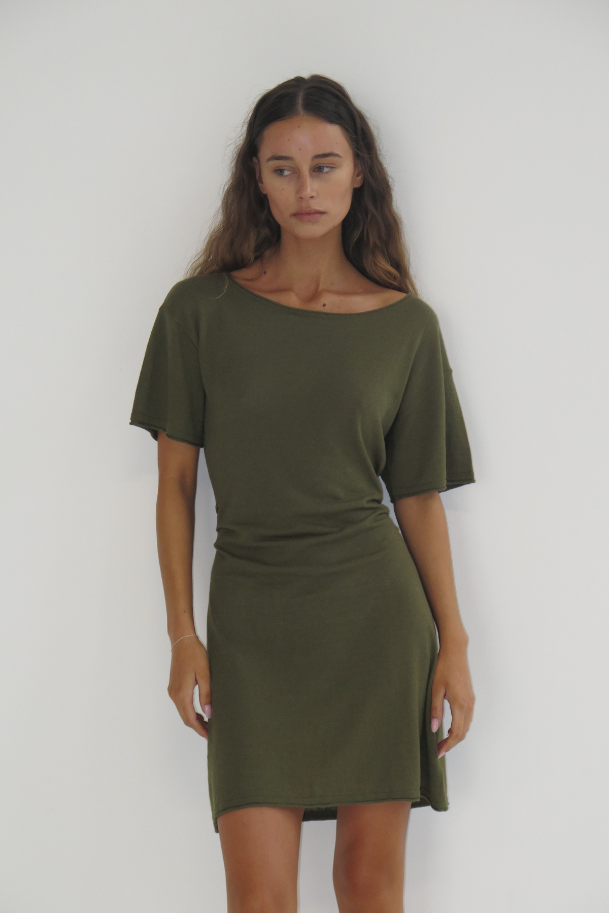 Linen Cotton Mini Dress - Khaki