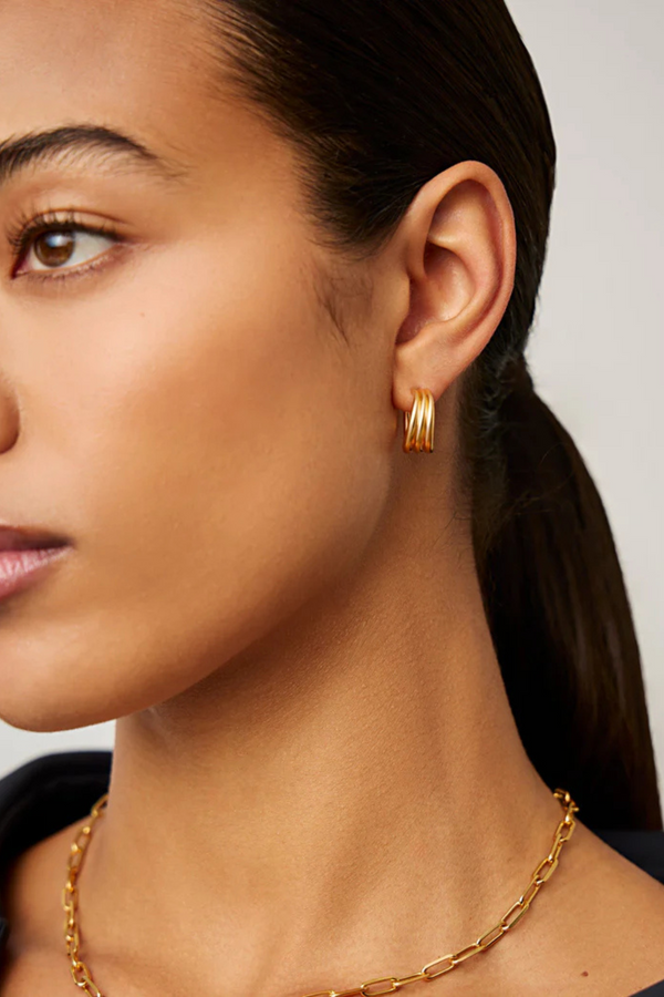 Savi Triple Ridge Hoop Earrings - Gold
