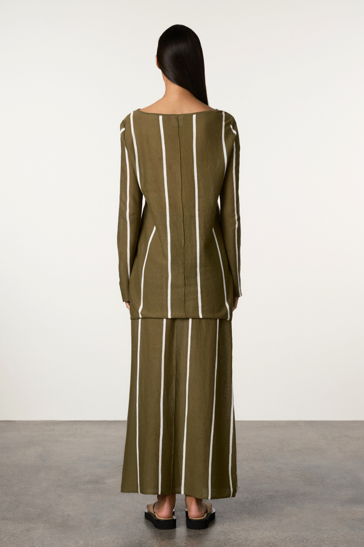 Olive Pinstripe Knit Skirt