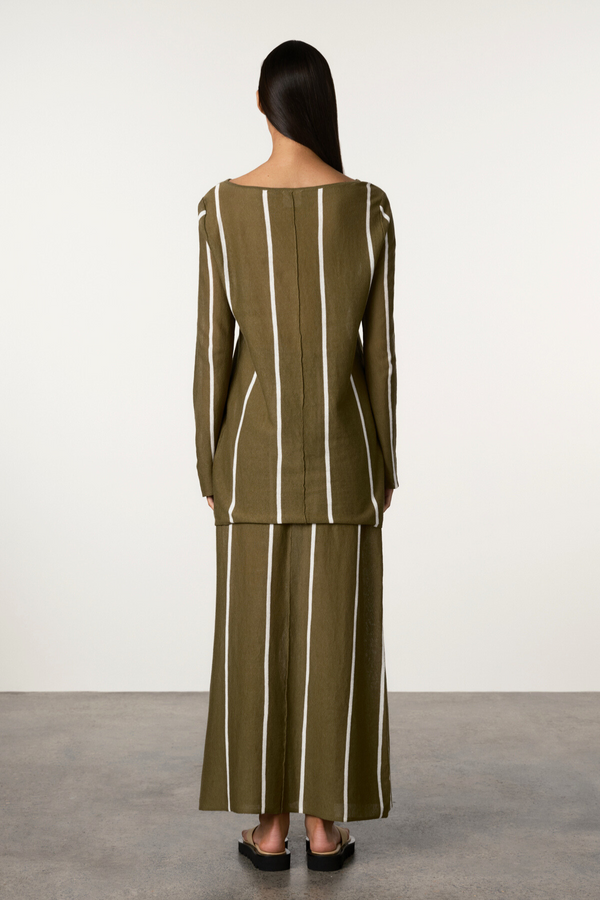 Olive Pinstripe Knit Skirt