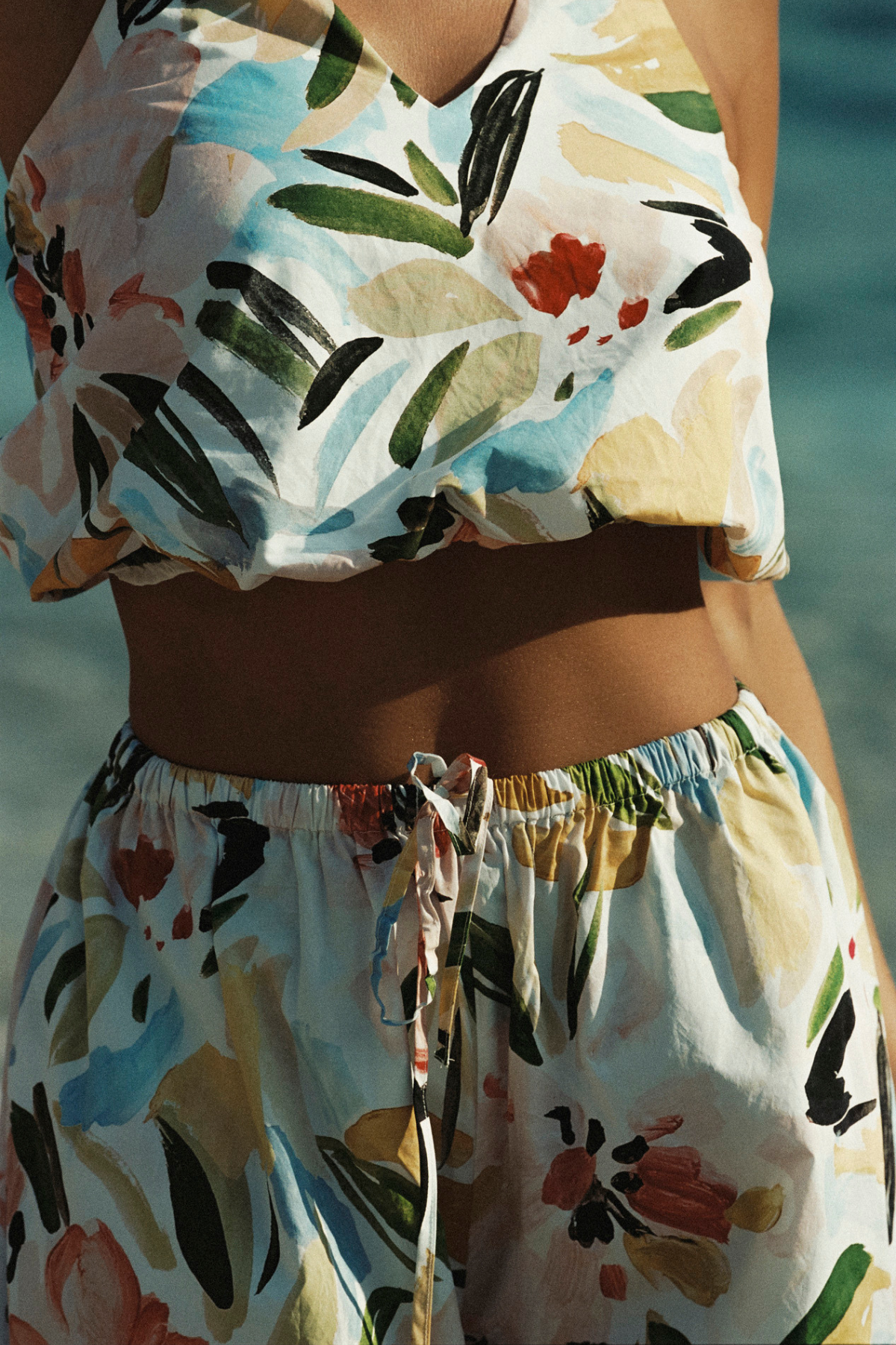Summer Floral Cotton Halter Top